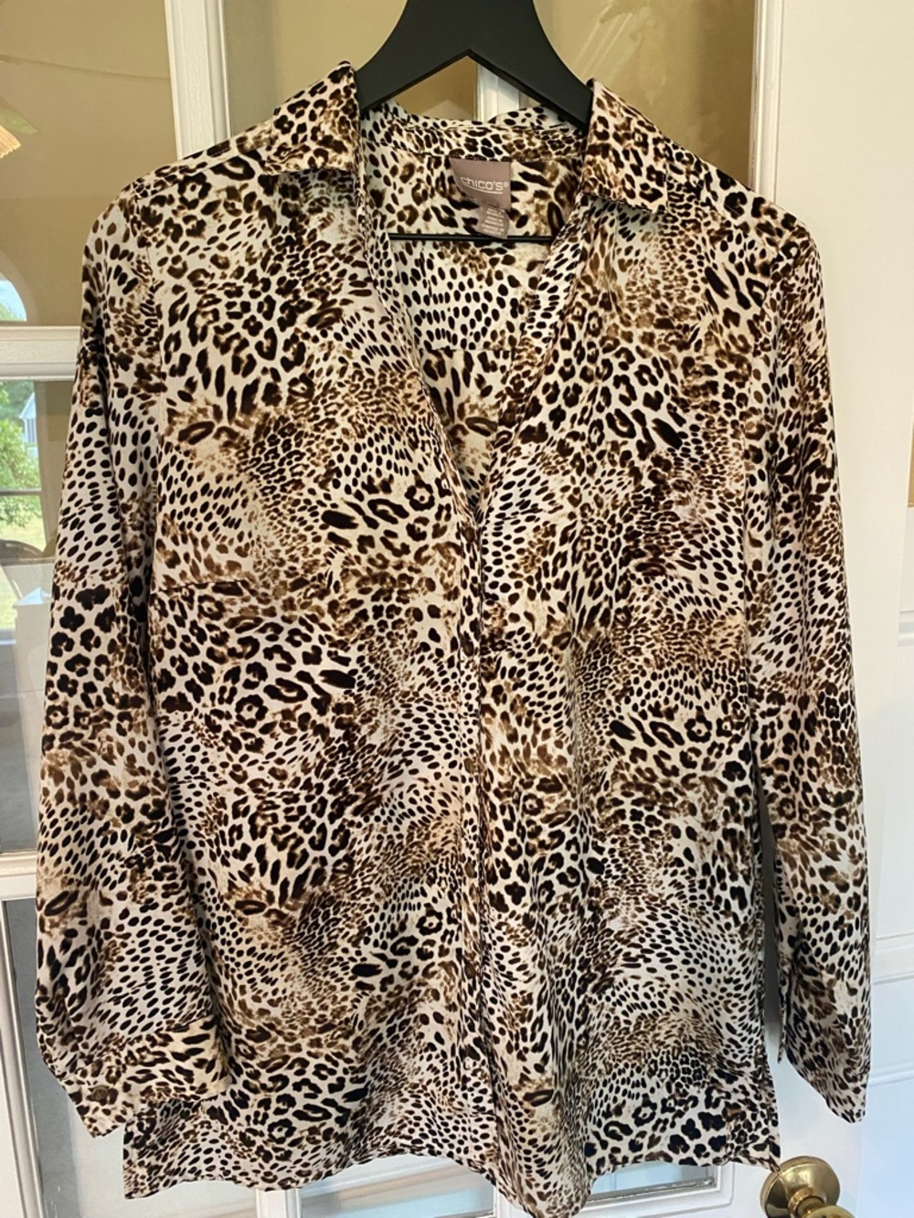 Chico's Animal Print Button-Up Blouse in Brown & Black